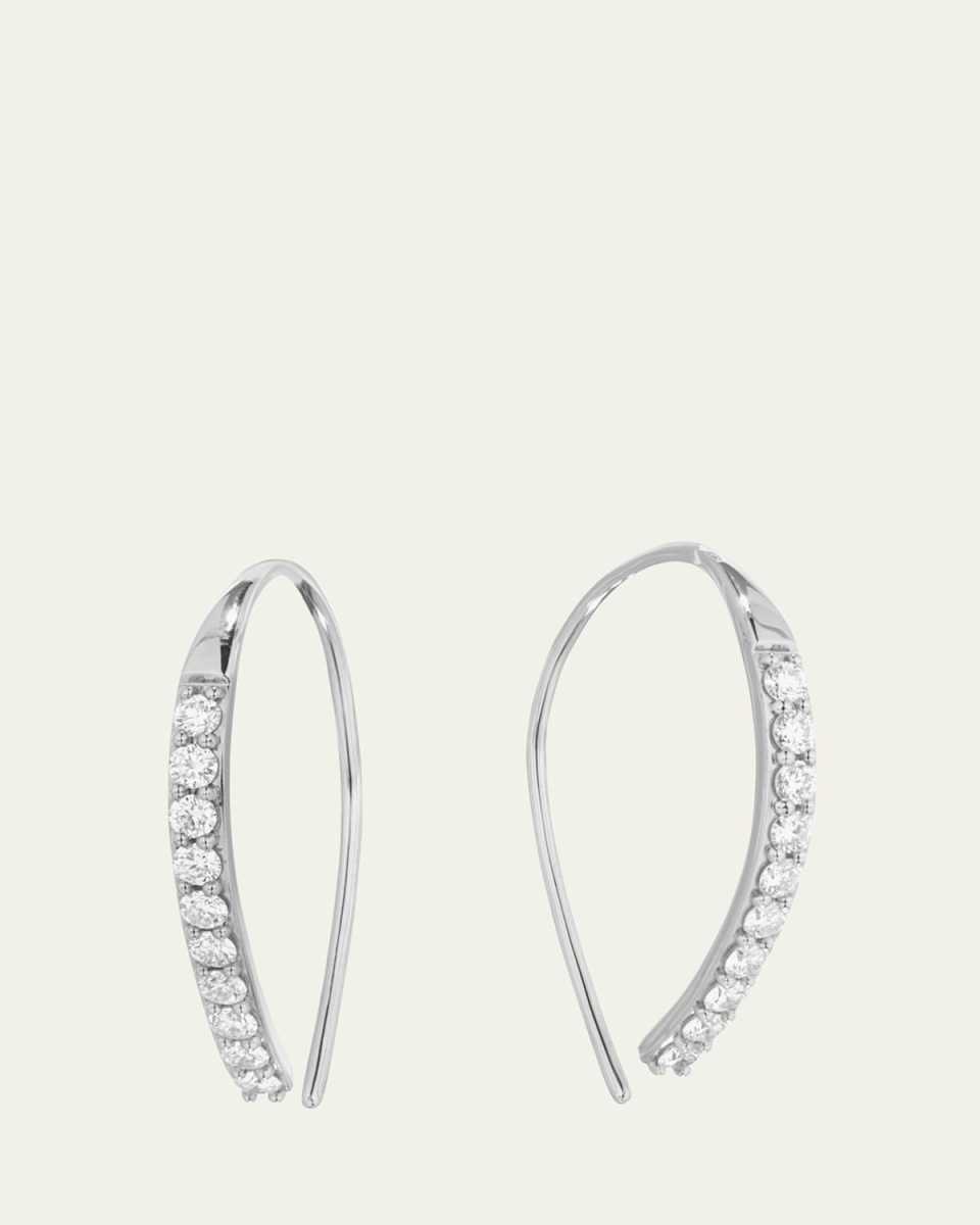 14K White Gold Flawless Small Diamond Hooked on Hoop Earrings